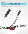 4 Ton Dual Gear Come Along Power Puller with antiskid handle and two hooks, steel cable, galvanized finish, 8800 lbs capacity.