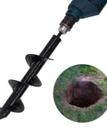 No Sweat Easy Garden Auger Drill Bit for fast hole digging in soil 4cm by 22cm fits standard power drills next to dug hole