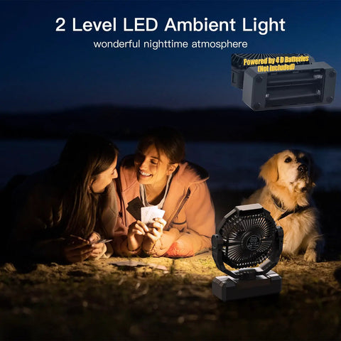 2 In 1 D Cell And USB Powered Fan For Outdoors Portable Battery Operated Fan with LED light by campsite at night