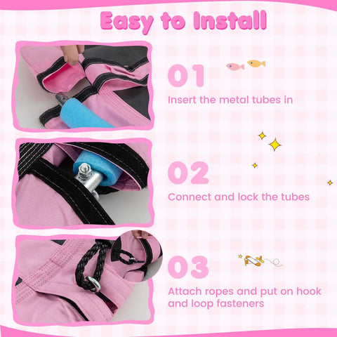 Easy installation steps for 40 Inch Pink Unicorn Saucer Swing for Kids With Adjustable Ropes and 2 Carabiners Waterproof 900D Oxford Cloth