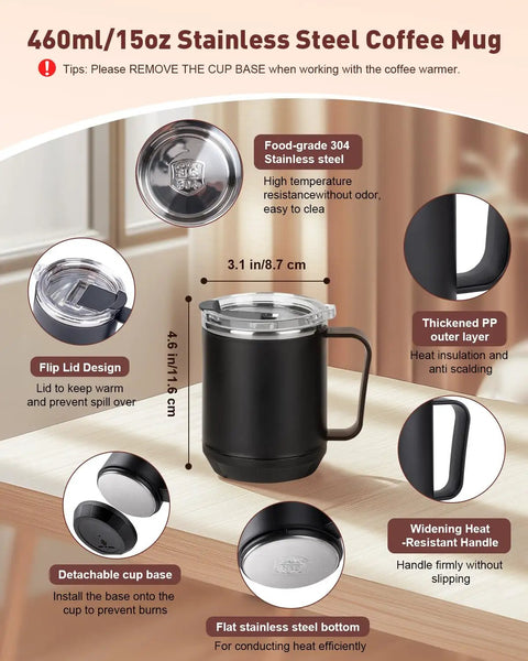 Electric Coffee Cup Warmer With Auto Shut Off And Nine Temperature Settings 36W Rapid Desk Mug Heater Includes 15 Oz Ceramic Tumbler