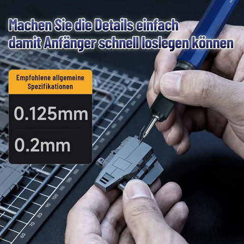 Knockout Quality Model Scriber Featuring A Slick Hook Tip 015 Millimeter Tungsten Steel Blade Panel Line Tool in use on a model kit.