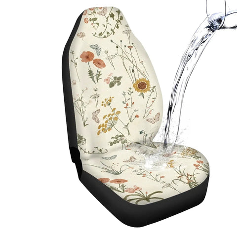Boho Car Seat Covers 2 Pack Waterproof Front Seats With Towel Airbag Compatible Universal Fit For Most Vehicles, floral pattern