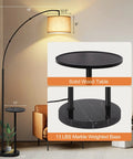Arc Floor Lamp With Table And Marble Base, 81 Inch Tall, LED Dimmable With Remote And Four Color Temperature, side view