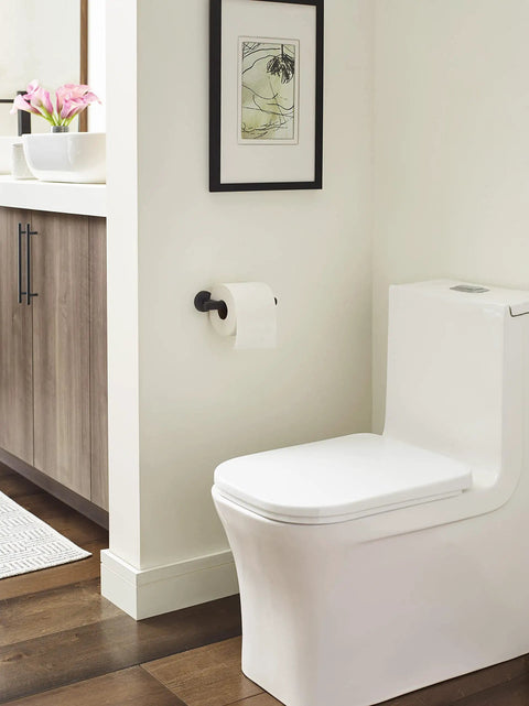 Matte Black Single Post Toilet Paper Holder Seven And A Quarter Inch Arrondi Bath Tissue Holder in modern bathroom