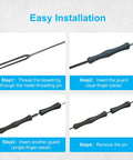 Installation steps for Eight Piece Archery Bowstring Finger Guard And Saver Set with silicone guards on bowstring.