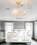 XINGSIYUELYX Ceiling Fan with Light in gold finish, fabric shade, dimensions 19.7in with transparent blades, suitable for medium rooms.