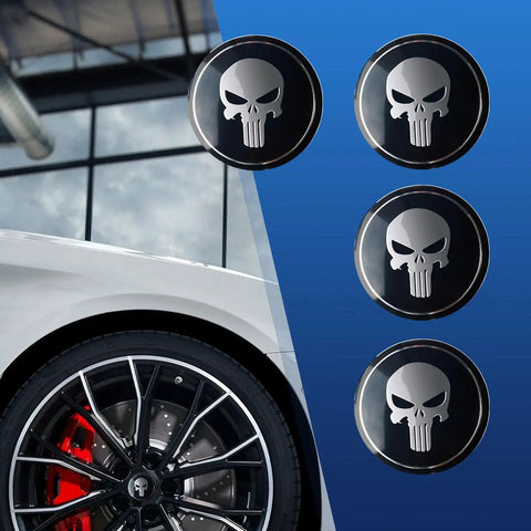 Step Up Your Daily Ride With These Heavy Duty Black Metal Skull Car Wheel Center Caps, featuring 2.2 inch design and durable material.