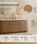 Lowkey Stunning 94 Inch Freestanding Double Sink Bathroom Vanity With Real Marble Top And Super Roomy Drawers For A Straight Up Clean Setup That Keeps Daily Essentials Well Organized in a bathroom with water-resistant features.