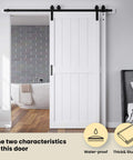 Space Saving Double MDF Sliding Barn Doors 48x96 With 8ft Bypass Hardware Kit installed in modern home interior.