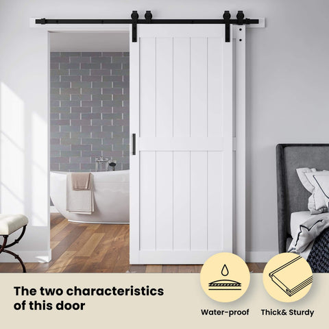 Space Saving Double MDF Sliding Barn Doors 48x96 With 8ft Bypass Hardware Kit installed in modern home interior.