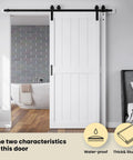 48x84 Double MDF Sliding Barn Doors White Waterproof Space Saving Design Includes 8FT Bypass Hardware Kit Easy Install Fits 84-88in Opening.