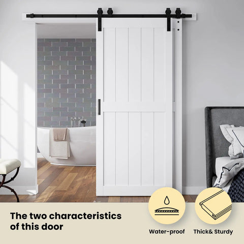 48x84 Double MDF Sliding Barn Doors White Waterproof Space Saving Design Includes 8FT Bypass Hardware Kit Easy Install Fits 84-88in Opening.