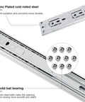 Close-up of zinc-plated cold rolled steel and solid ball bearings for 16 Inch Soft Close Drawer Slides Set, 4 Pairs Ball Bearing Full Extension.