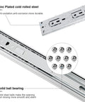 Close-up of 16 Inch Soft Close Drawer Slides Set Of 6 Pairs Full Extension Ball Bearing Slides with zinc-coated steel and ball bearings.