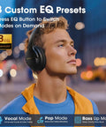 Person using Over Ear Wireless Headphones With 80 Hour Battery Life, Deep Bass EQ And ENC Mic in outdoor setting