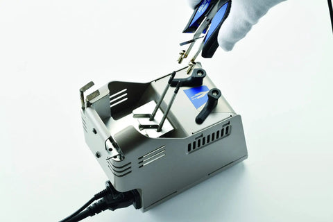 G4-1603 Long Wire Stripping Blades For FT-802 And FT8004 Thermal Wire Stripper 26-38 AWG in use with stripping tool