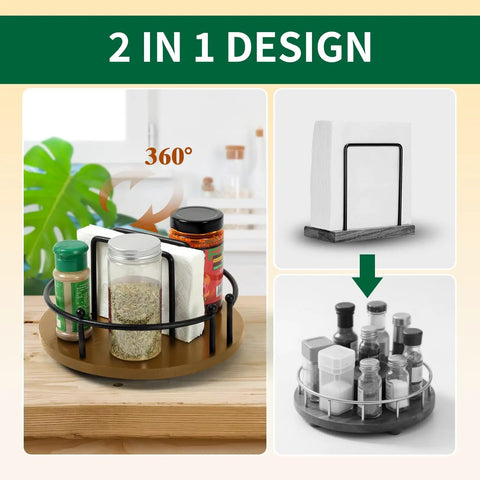 Total Breeze To Grab From Smooth Spinning Lazy Susan Napkin Holder For Kitchen Tables 9 Inch displaying spices and napkins.