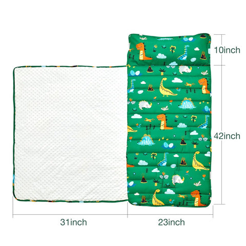 Rollup Toddler Nap Mat With Removable Pillow And Minky Blanket Dinosaur Themed Sleeping Bag for Daycare Preschool Travel And Camping