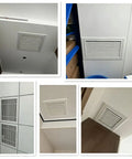 Ceiling Access Panel With Built In Filter Grid Louvered Hinged Vent Cover For Drywall Ceilings shown installed in various ceiling angles.