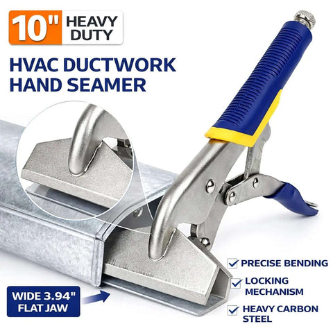 10 Inch Hand Seamer For Sheet Metal Bending With Locking Mechanism And Flat Jaw, heavy duty, used for HVAC ductwork and roofing