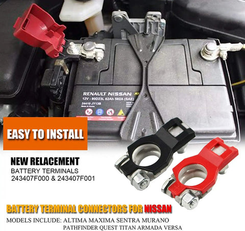 1 Pair Battery Terminal Connectors Positive And Negative Top Post With Plastic Bottoms For Nissan Vehicles 243407F000 243407F001