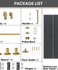 36 Inch By 84 Inch Bi Fold Barn Door Set With Two Panels And Brushed Gold Hardware Space Saving Interior Sliding Door For Closets Pantry Or Laundry Rooms Hollow Core Textured Black Finish Includes Hardware Kit Quiet Smooth Rollers No Brainer Easy Install package components