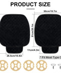 2 Pack Universal Front Seat Covers With Storage Pockets, showcasing dimensions, black padded design, fit for cars, SUVs, trucks, vans.