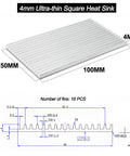 Dope Ultra Slim Aluminum Heatsink Kit 100x50x4mm with fin details and dimensions for passive cooling
