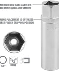Magnetic Spark Plug Socket, 5/8 Inch, 1/2 Drive, Deep Marking For Quick ID, Knurl Grip Optimized For Easy Handling, Satin Finish