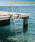 Flip Up Dock Ladder For Boats And Docks, 4 Steps, 350 Lbs Capacity, Wide Non Slip Aluminum Steps mounted on a dock over water