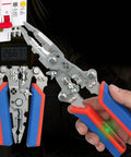 Ftvogue 16 In 1 Multifunctional Wire Stripping Pliers Folding Tool in hand for cutting, crimping, and twisting wires.