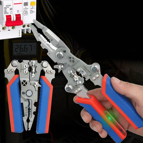 Ftvogue 16 In 1 Multifunctional Wire Stripping Pliers Folding Tool in hand for cutting, crimping, and twisting wires.