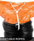 Flexible PVC Duct Hose For Your HVAC Setup Flame Retardant with adjustable rope and D-ring, 16x16 ft, orange and black coiled view