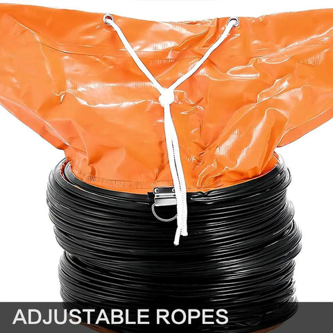 Flexible PVC Duct Hose For Your HVAC Setup Flame Retardant with adjustable rope and D-ring, 16x16 ft, orange and black coiled view