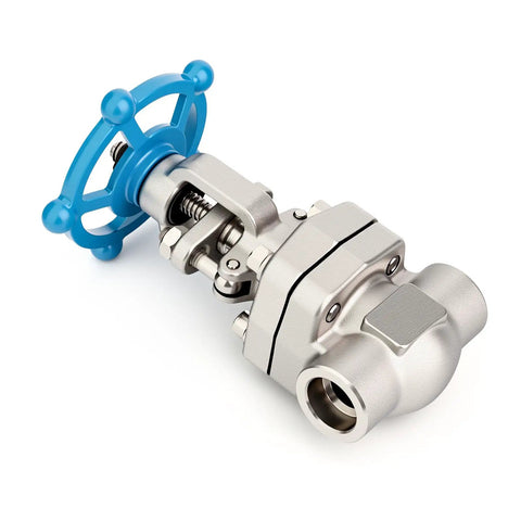 Side view of Forged 304 Stainless Steel Weld Gate Valve 1 Inch OD Rotary Sluice Valve with wheel handle for water, oil, gas.