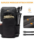 ProTactic Lite BP 250 AW III Laptop Backpack with top and side access, exterior bottle and tripod pockets, SlipLock system close-up