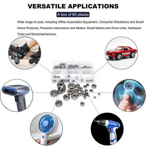 60 Piece Six Size Deep Groove Ball Bearing Kit With 625ZZ 624ZZ 623ZZ 693ZZ 683ZZ 682ZZ Double Shielded For Skateboards And Electronics