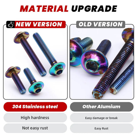 Comparison of Sweet Ride Motorcycle Fairing Bolts Kit M5 And M6 Stainless Steel Fastener Set and old aluminum bolts.