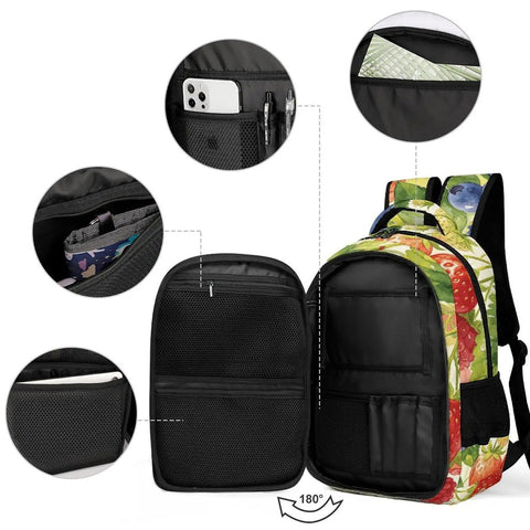 Mixed Berry Vine Watercolor Printed Unisex Backpack large capacity interior pockets and sturdy zipper design