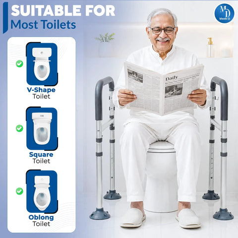 Premium Toilet Safety Rails For Aging Adults And Rehab Users Offers No Sweat Setup With Traction Handholds and Steel Tubing for Toilets