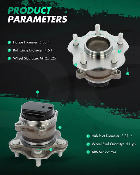Rear Wheel Hub Bearing Assembly Fits Nissan Rogue 2008 Through 2013 And Rogue Select 2014 Through 2015 With 5 Lugs ABS FWD 512398