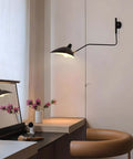 Mid-Century Black Wall Lamp With Industrial Swing Arm Dope Adjustable Wall Mount Lighting For Kitchen And Living Room 360 Degree Shade And Arm Rotation UL Listed E14 Bulb Compatible 25.5 Inch Wide
