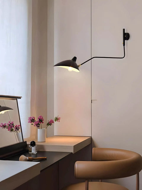 Mid-Century Black Wall Lamp With Industrial Swing Arm Dope Adjustable Wall Mount Lighting For Kitchen And Living Room 360 Degree Shade And Arm Rotation UL Listed E14 Bulb Compatible 25.5 Inch Wide