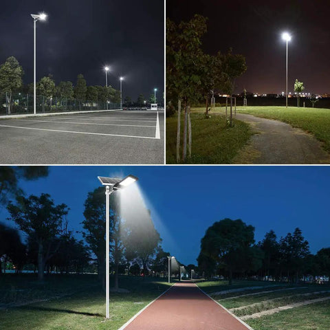 Super Bright 400W Solar Street Light With Motion Sensor Dusk To Dawn IP67 Waterproof Outdoor Flood Light With Remote illuminating paths.