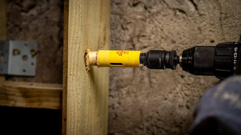 Drilling wood with Deep Cut Hole Saw 44mm Beefy Heavy Duty Bi Metal With Extra Cobalt HSS Teeth For Metals Wood Cast Iron Fiberglass Plastic Materials Pro Grade Drill Bit