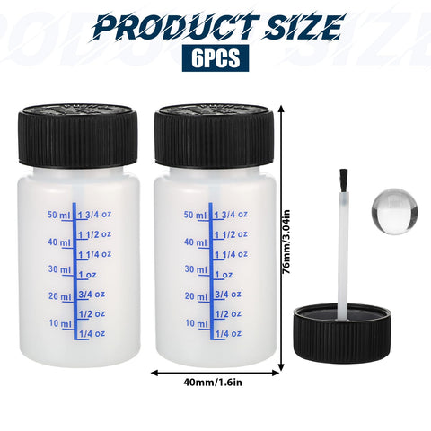 6 Pack Empty Touch Up Paint Bottles 2 Oz Refillable Containers With Brush Applicator dimensions and details