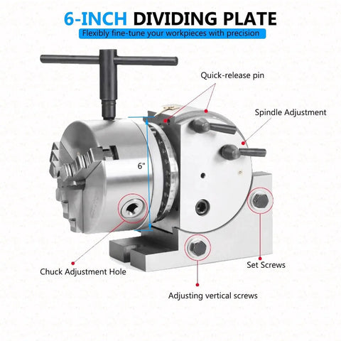 Rock Solid Heavy Duty Dividing Head With Three Jaw Chuck, Ultra Precise 1:40 Indexing Ratio For Rotary Tables And Cnc Mills, Killer Shop Beast Attachment with 6-inch design and adjustable features.