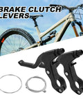 Two Pack 0.87 Inch Aluminum Alloy Bicycle Brake Levers Universal Fit For Mountain Road BMX And Folding Bikes Anti Slip Handlebar Brakes For Smooth Responsive Stopping with bike image in background.