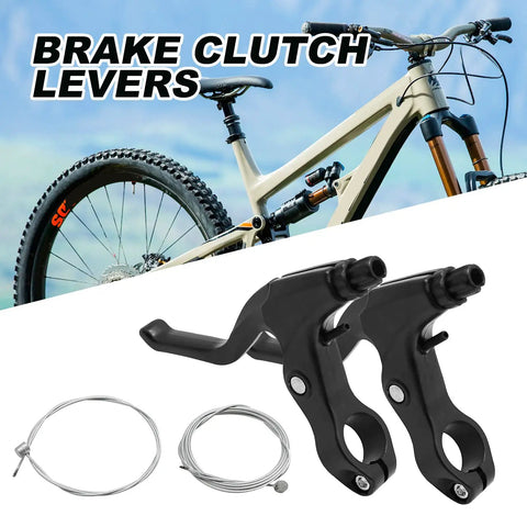 Two Pack 0.87 Inch Aluminum Alloy Bicycle Brake Levers Universal Fit For Mountain Road BMX And Folding Bikes Anti Slip Handlebar Brakes For Smooth Responsive Stopping with bike image in background.